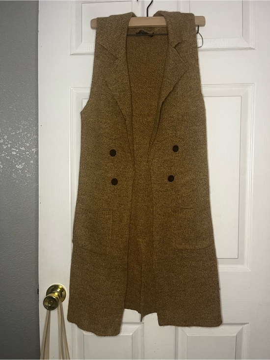 Love Tree Jackets & Blazers - Love Tree Sleeveless Long Knit Vest in Camel Brown